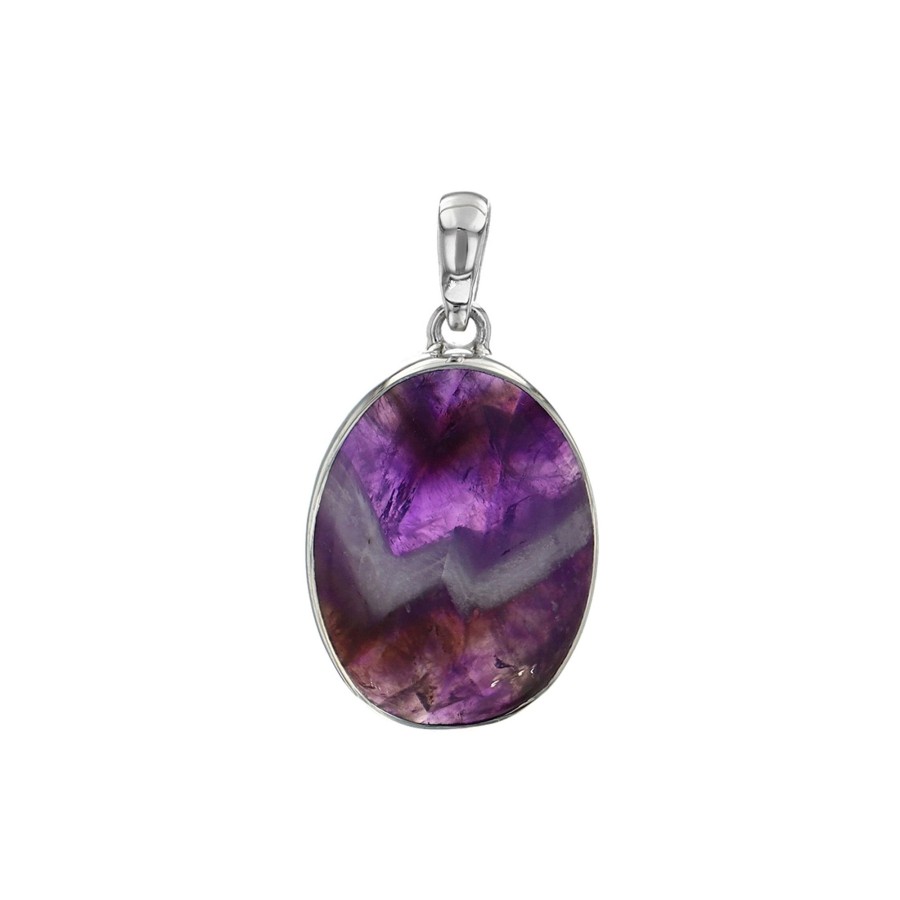 Jewelry Josephs Jewelers Home | Sterling Silver Oval Chevron Amethyst Pendant - Josephs Jewelers Purple