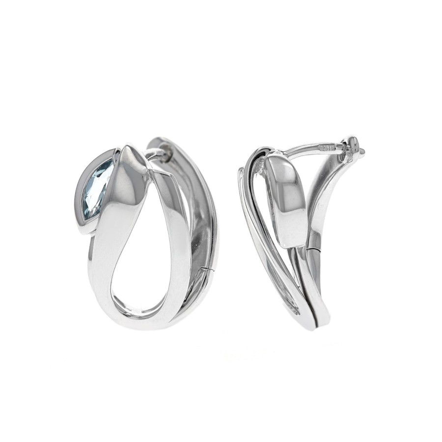 Jewelry Josephs Jewelers Home | Sterling Silver Marquise Topaz Freeform Hoop Earrings Blue