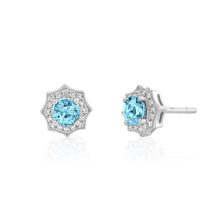 Jewelry Josephs Jewelers Home | 14K White Gold Aqua And Diamond Earrings Blue