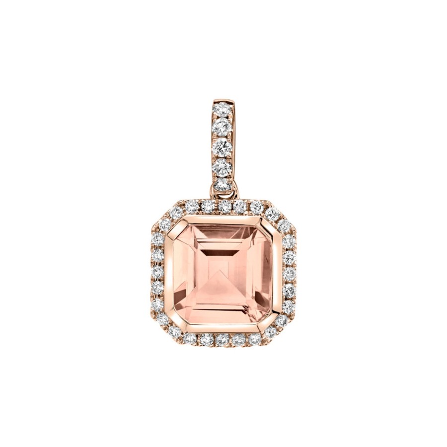 Jewelry Josephs Jewelers Home | 14K Rose Gold Octagonal Morganite And Diamond Pendant - Josephs Jewelers Pink