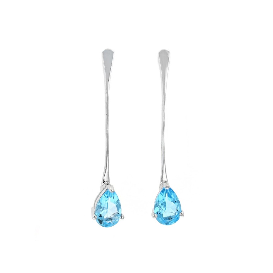 Jewelry Josephs Jewelers Home | Sterling Silver Pear Topaz Long Drop Earrings Blue