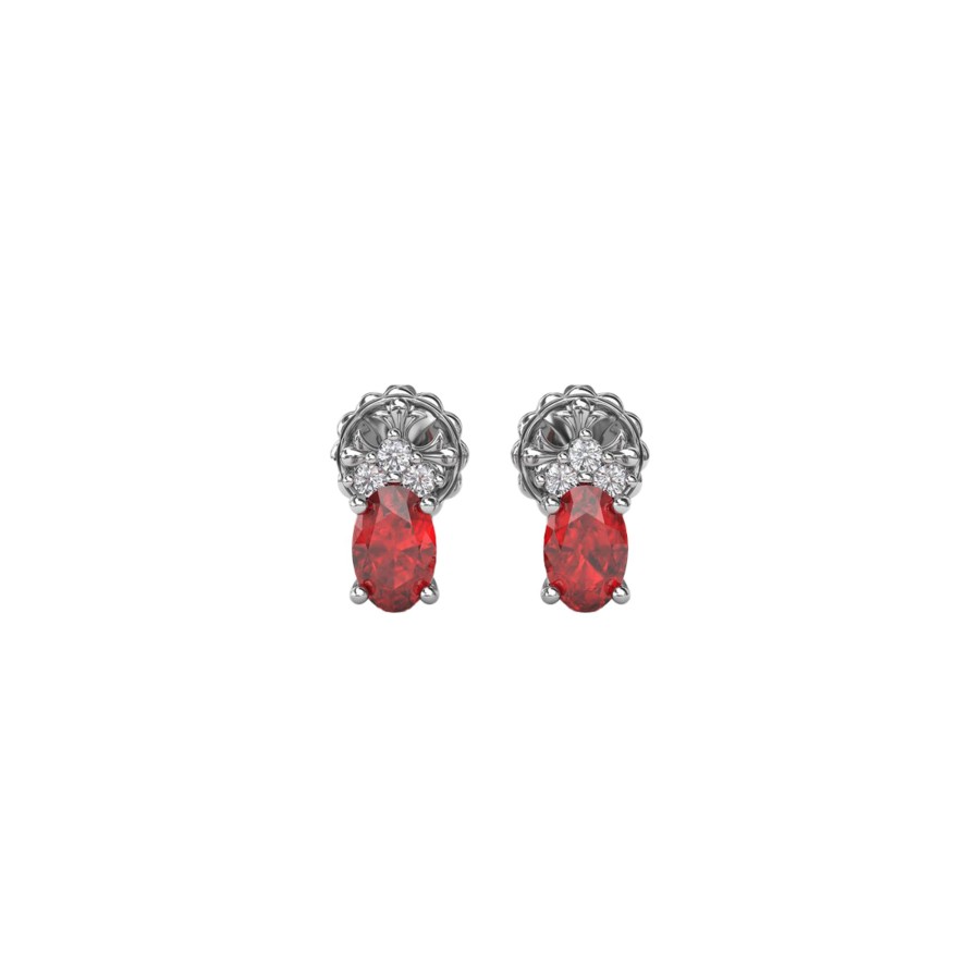 Jewelry Josephs Jewelers Home | 14K White Gold Ruby And Diamond Stud Earrings - Josephs Jewelers Red