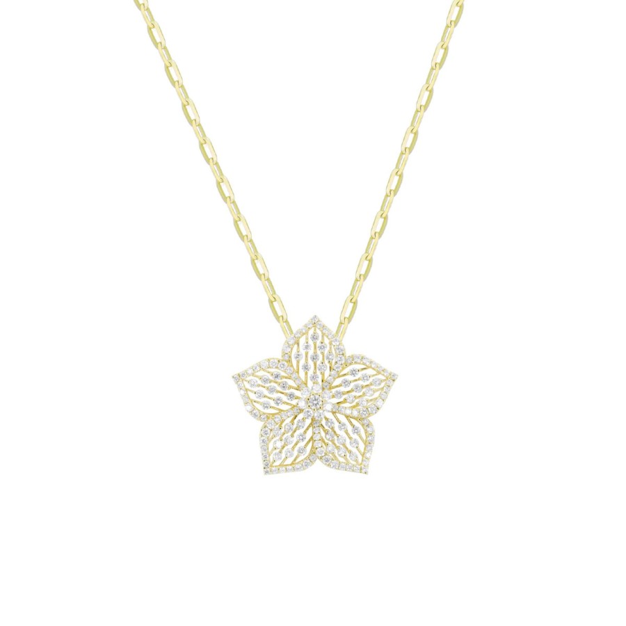 Jewelry Josephs Jewelers Home | 14K Yellow Gold Diamond Flower Paperclip Necklace - Josephs Jewelers