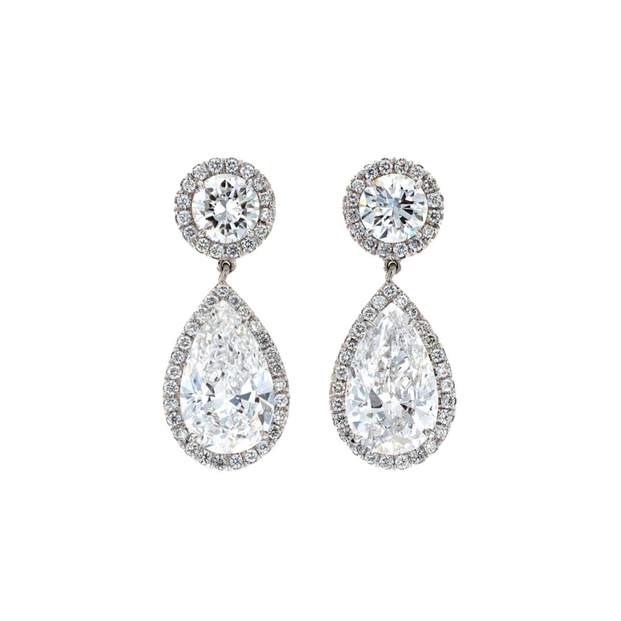 Jewelry Josephs Jewelers Home | Platinum 4.07 Carat Pear Diamond Dangle Earrings - Josephs Jewelers White