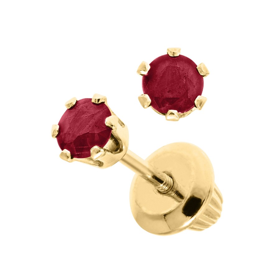 Jewelry Josephs Jewelers Home | 14K Yellow Gold Ruby Children'S Earrings Red