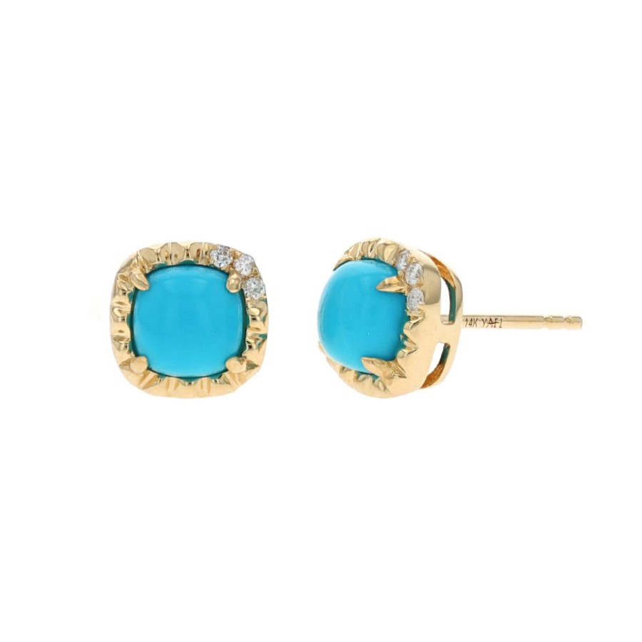 Jewelry Josephs Jewelers Home | 14K Yellow Gold Turquoise And Diamond Stud Earrings - Josephs Jewelers Blue