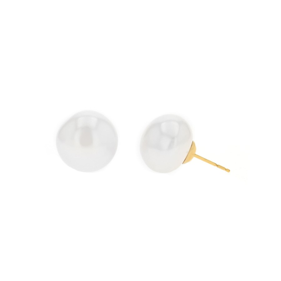 Jewelry Josephs Jewelers Home | 14K Yellow Gold Freshwater Button Pearl Earrings - Josephs Jewelers White