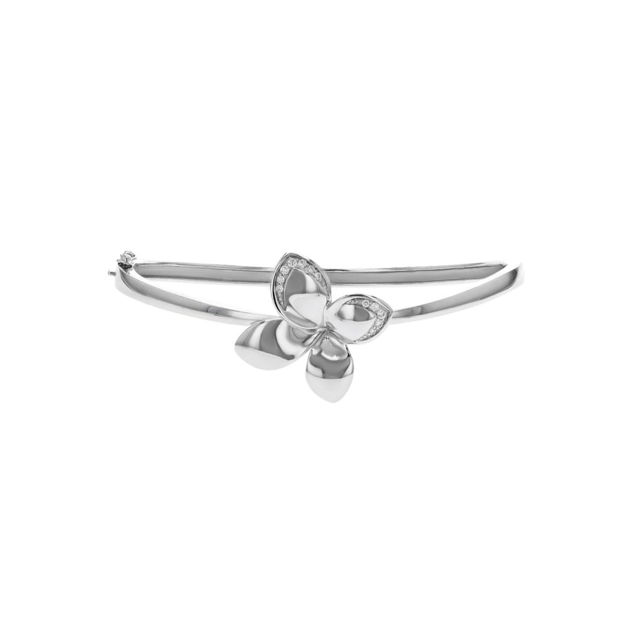 Jewelry Josephs Jewelers Home | 14K Gold Diamond Flower Bangle Bracelet White