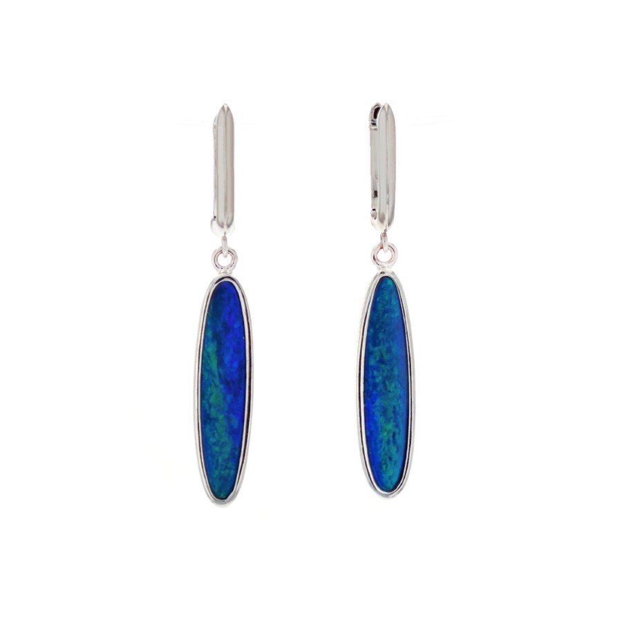 Jewelry Josephs Jewelers Home | 14K White Gold Opal Doublet Dangle Earrings Multi