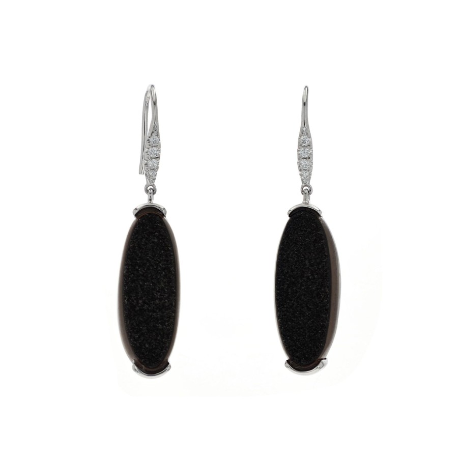 Jewelry Josephs Jewelers Home | 14K White Gold Druzy And Diamond Earrings Black