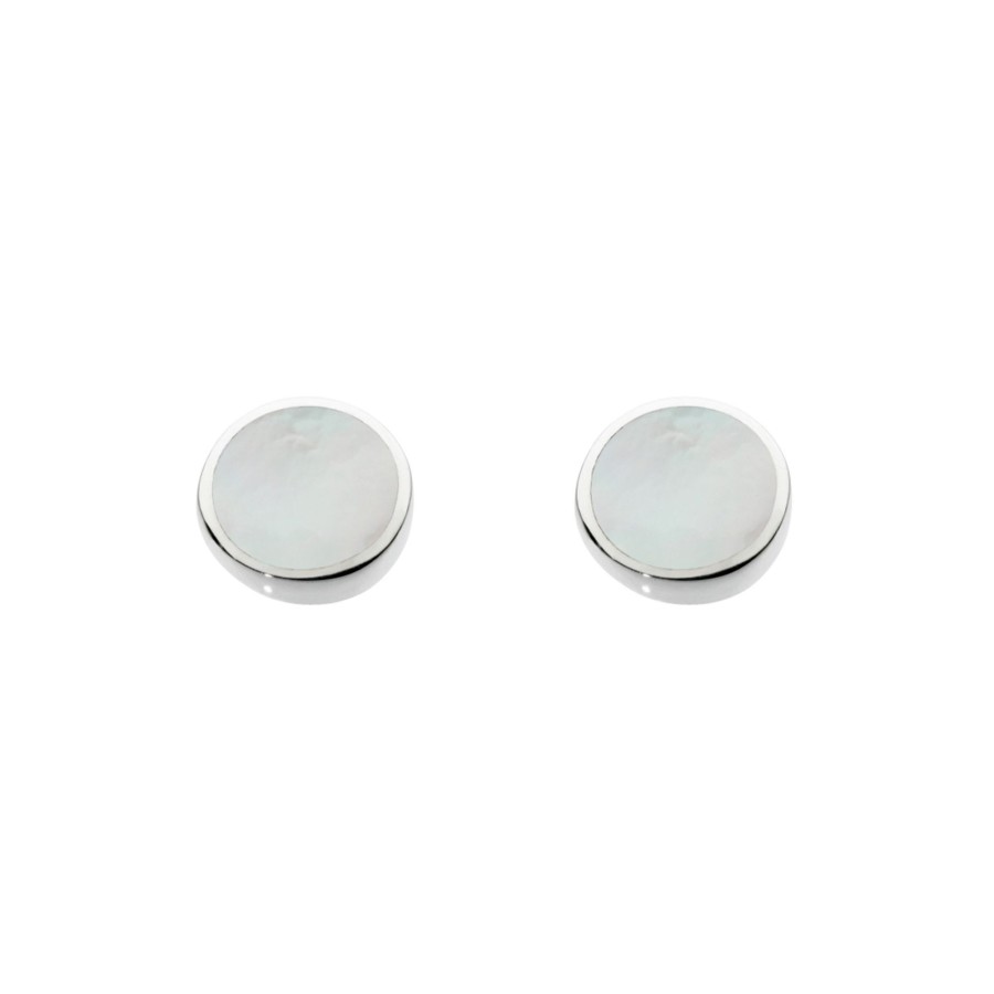 Jewelry Josephs Jewelers Home | Sterling Silver Dew Round Mother-Of-Pearl Bezel Earrings White