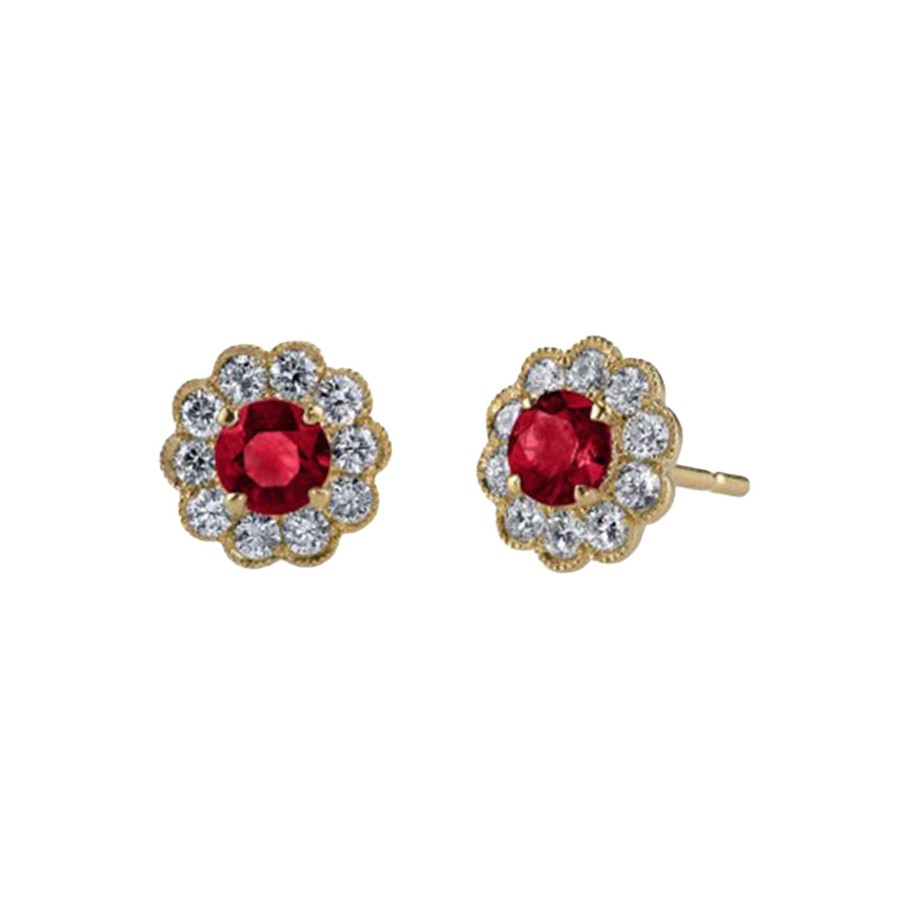 Jewelry Josephs Jewelers Home | 14K Yellow Gold Ruby And Diamond Stud Earrings Red