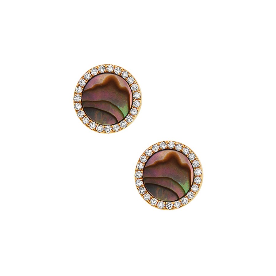 Jewelry Josephs Jewelers Home | 14K Yellow Gold Abalone And Diamond Earrings Multi