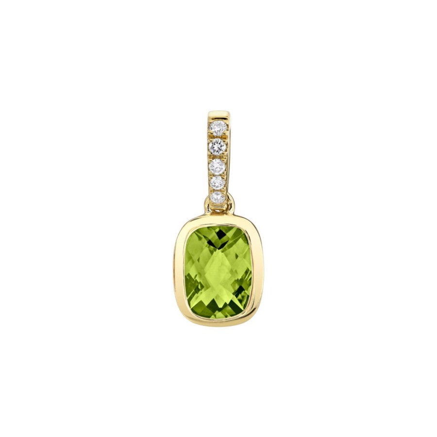 Jewelry Josephs Jewelers Home | 14K Yellow Gold Cushion Peridot And Diamond Pendant - Josephs Jewelers Green