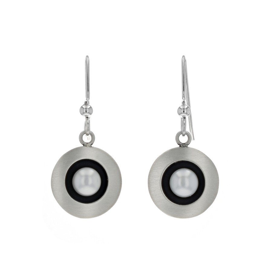 Jewelry Josephs Jewelers Home | Sterling Silver Oxidized White Pearl Round Drop Earrings Black