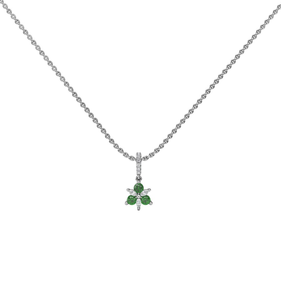 Jewelry Josephs Jewelers Home | 14K White Gold Emerald And Diamond Cluster Pendant With Chain - Josephs Jewelers Green