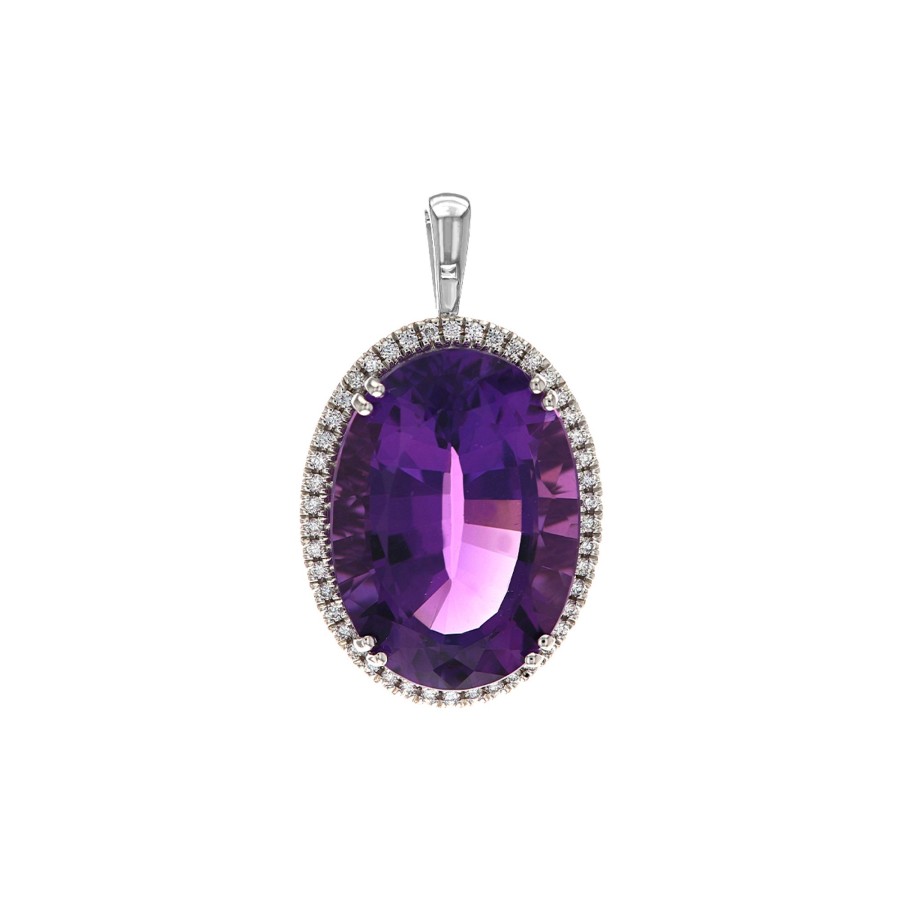 Jewelry Josephs Jewelers Home | 14K White Gold Amethyst And Diamond Pendant Purple