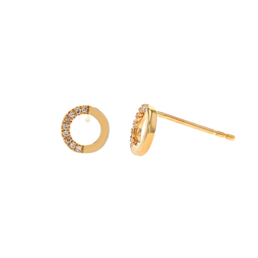 Jewelry Josephs Jewelers Home | 14K Yellow Gold Half Circle Diamond Stud Earrings White