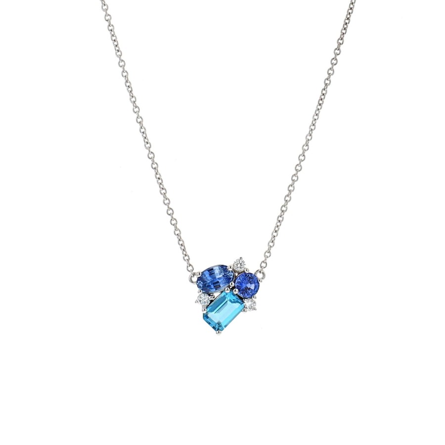 Jewelry Josephs Jewelers Home | 14K White Gold Multi-Stone Necklace - Josephs Jewelers Blue