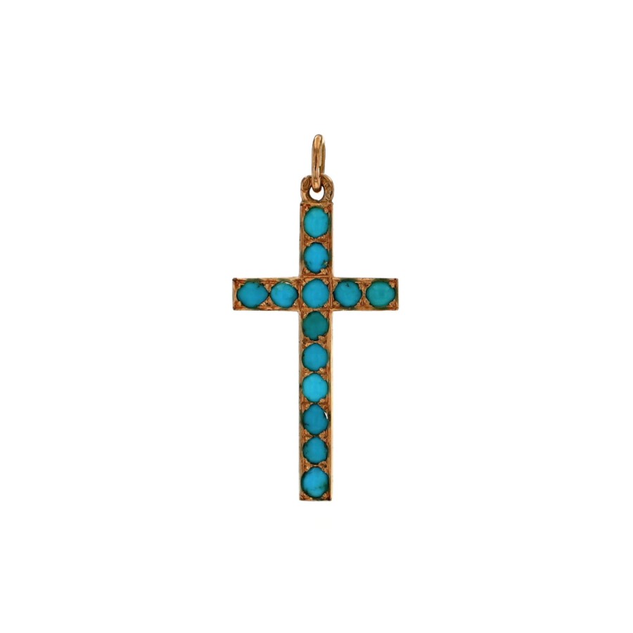 Jewelry Josephs Jewelers Home | Estate 14K Yellow Gold Turquoise Cross Pendant Blue