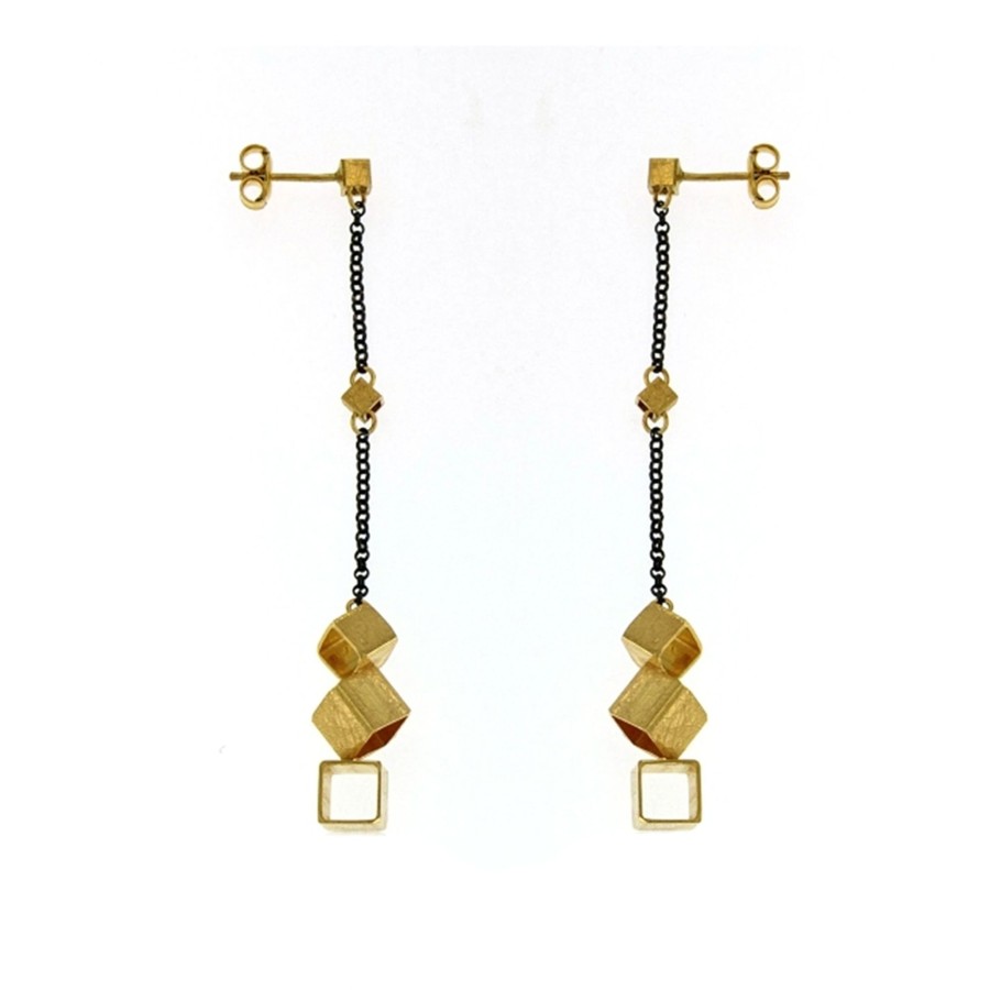 Jewelry Josephs Jewelers Home | Sterling Silver And Gold Plated Dangle Cube Earrings