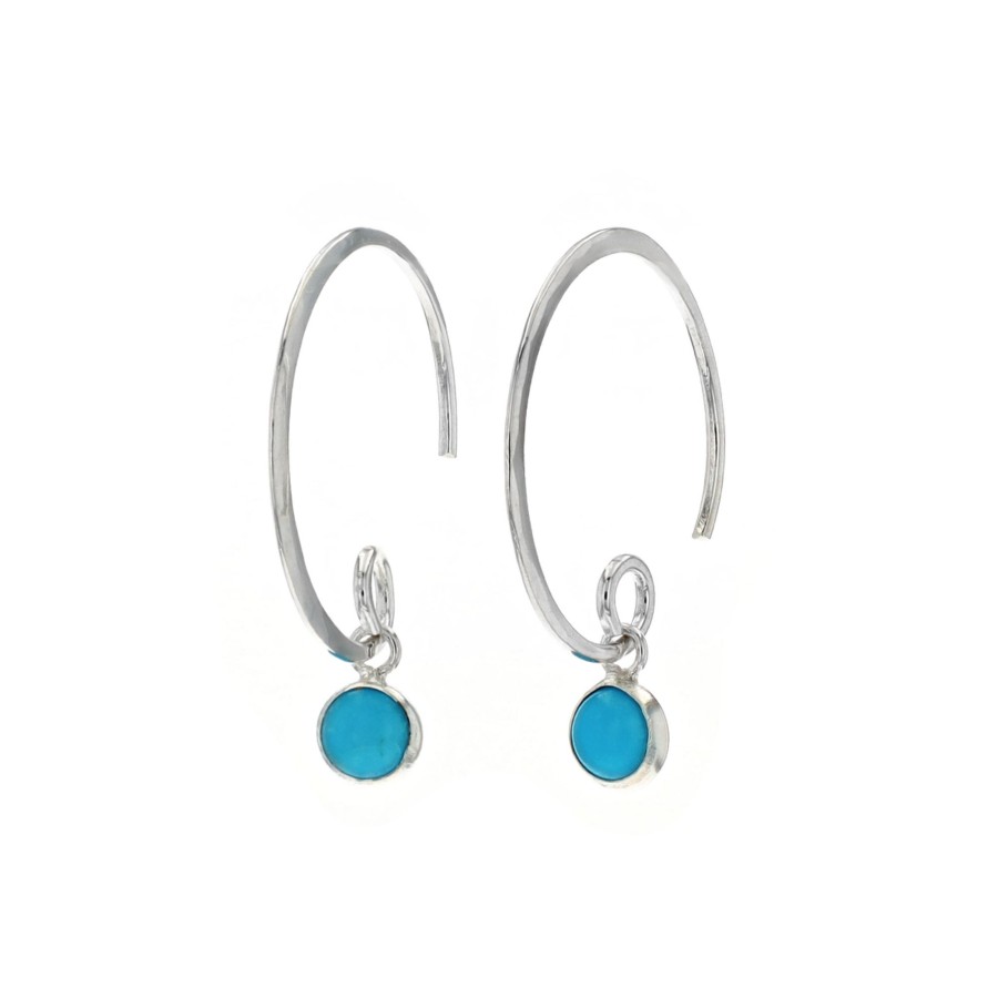 Jewelry Josephs Jewelers Home | Sterling Silver Turquoise Dangle Hoop Earrings Blue