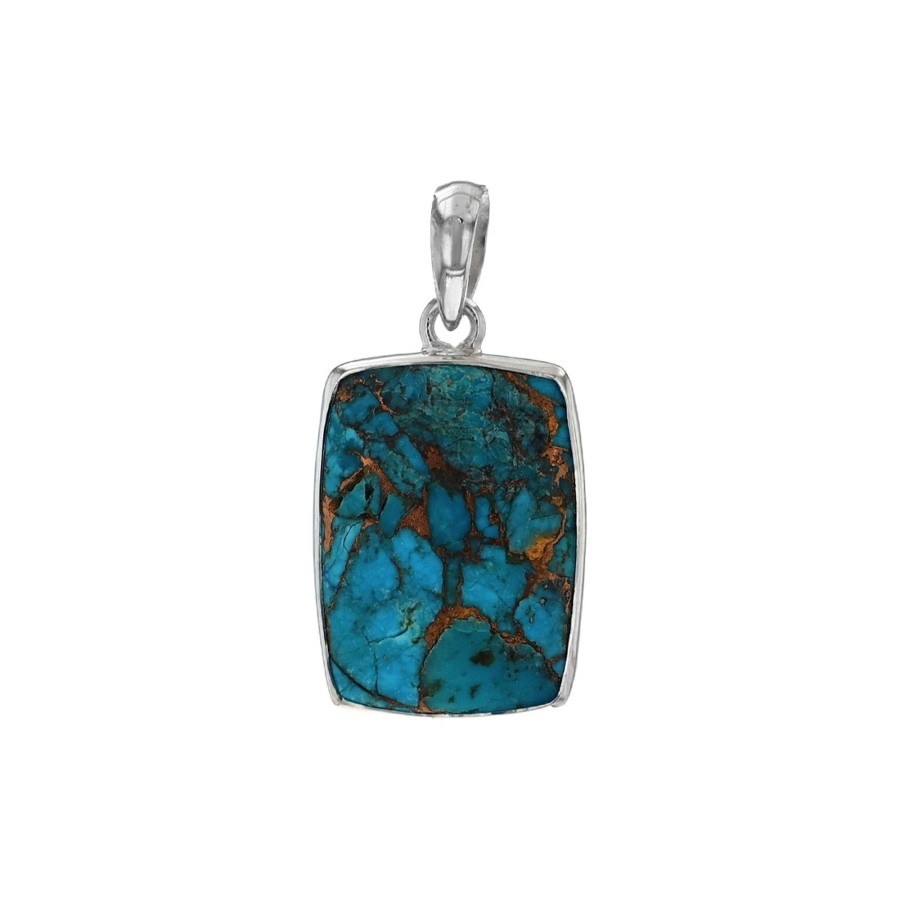 Jewelry Josephs Jewelers Home | Sterling Silver Rectangular Copper Turquoise Pendant - Josephs Jewelers Blue