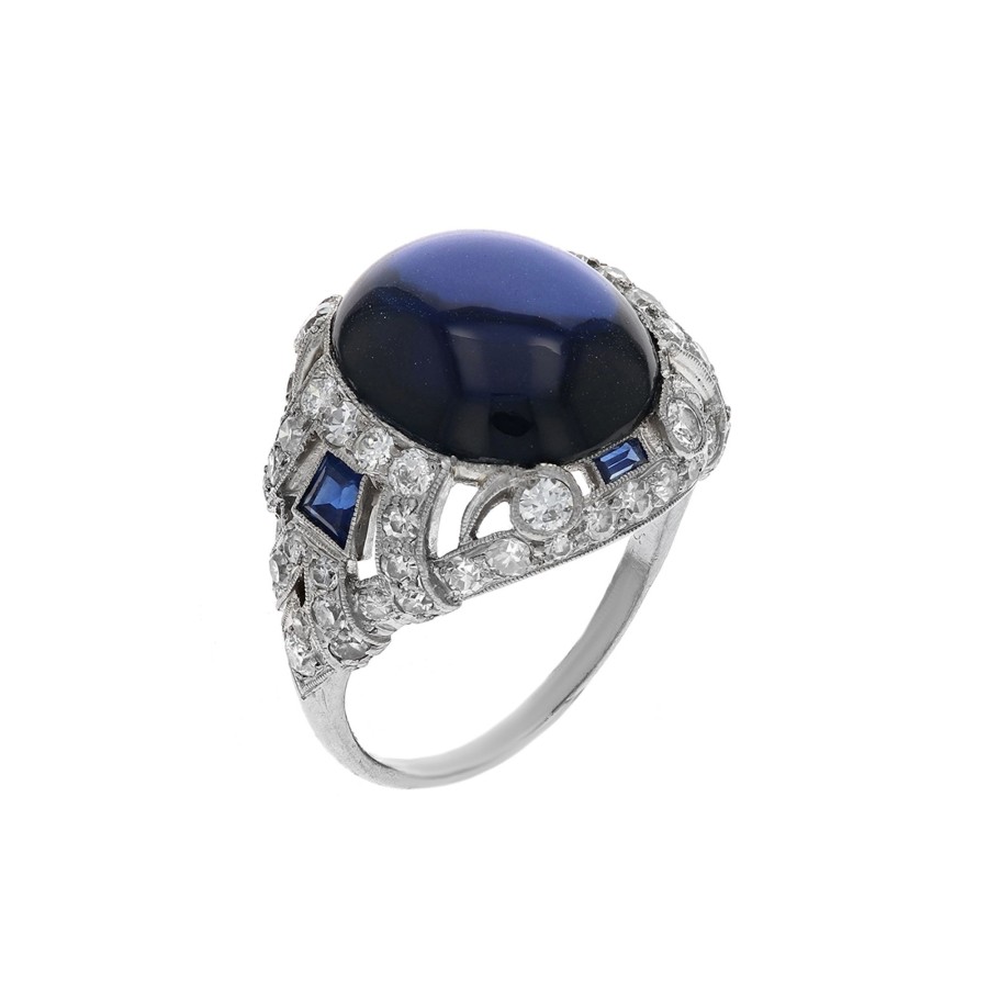 Jewelry Josephs Jewelers Home | Estate Platinum Oval Sapphire And Diamond Ring Blue