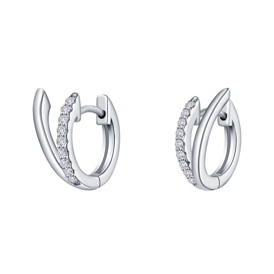 Jewelry Josephs Jewelers Home | Sterling Silver Cubic Zirconia "V" Huggie Earrings White