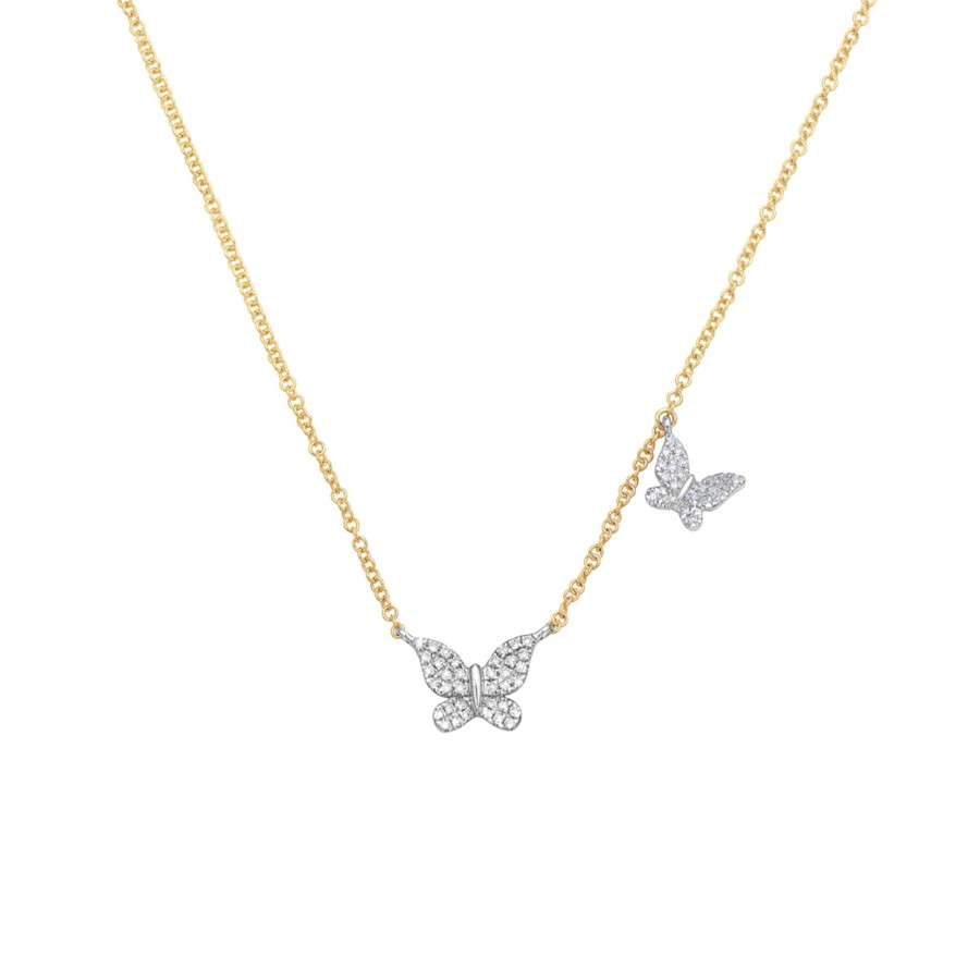 Jewelry Josephs Jewelers Home | 14K Two-Tone Pave Diamond Double Butterfly Necklace - Josephs Jewelers