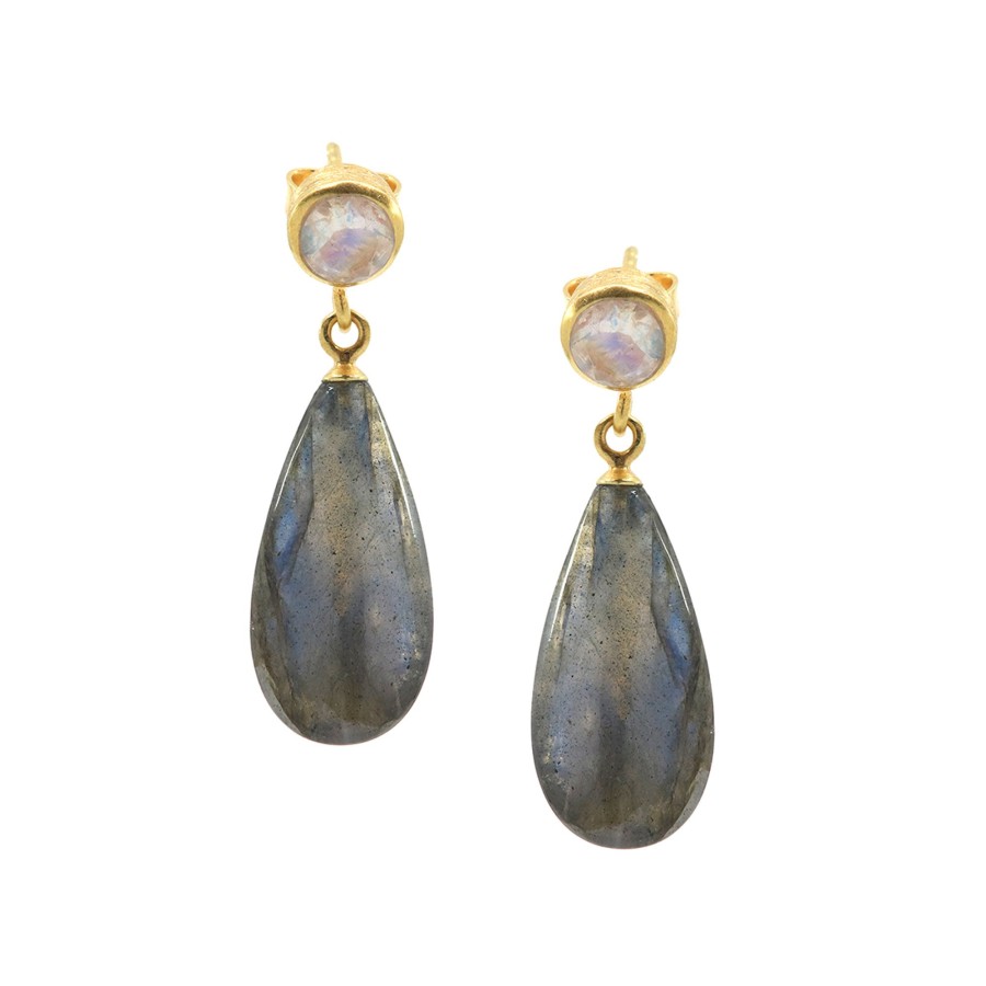 Jewelry Josephs Jewelers Home | Gold Plated Sterling Silver Labradorite And Moonstone Earrings Gray