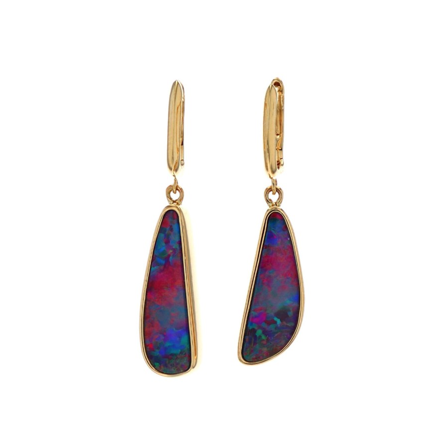 Jewelry Josephs Jewelers Home | 14K Yellow Gold Australian Opal Doublet Dangle Earrings - Josephs Jewelers Multi