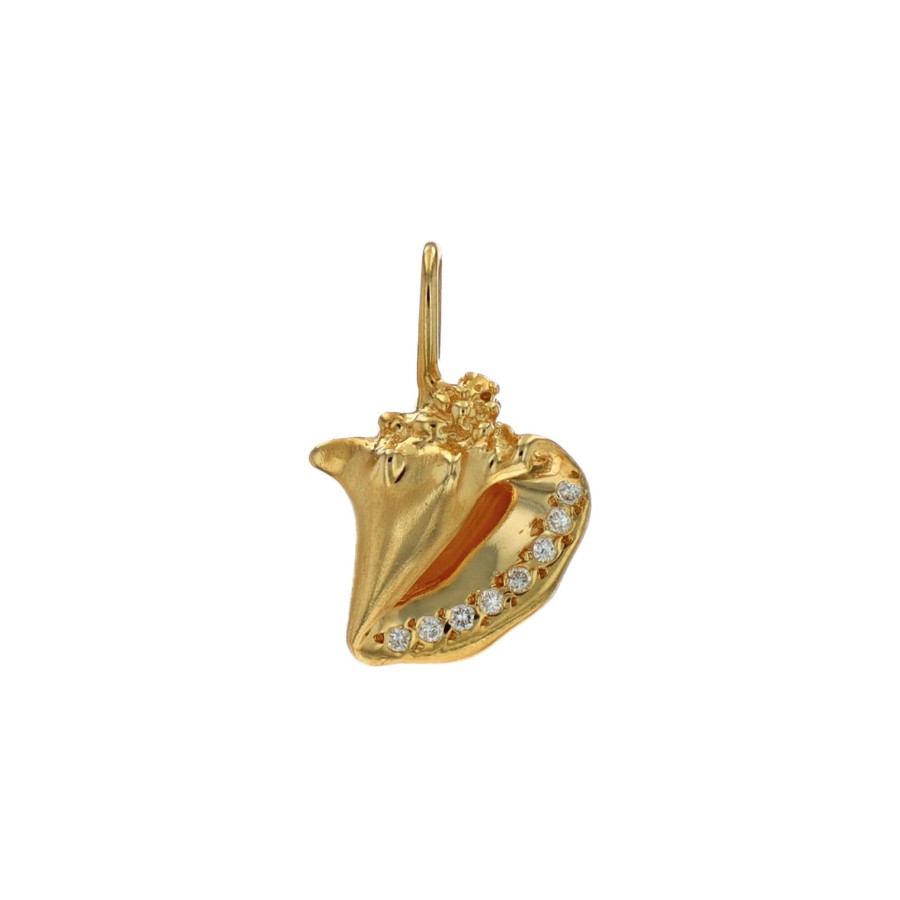 Jewelry Josephs Jewelers Home | Estate 14K Yellow Gold Conch Shell Diamond Pendant - Josephs Jewelers