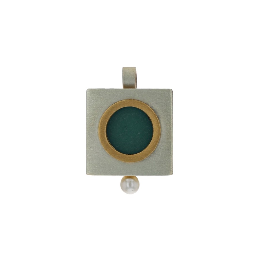 Jewelry Josephs Jewelers Home | Two-Tone Sterling Silver Pearl And Seaglass Square Pendant Green