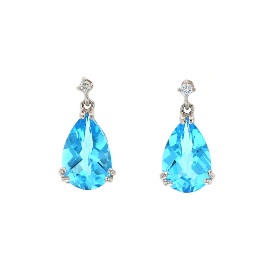 Jewelry Josephs Jewelers Home | Sterling Silver Pear Topaz And Diamond Earrings Blue