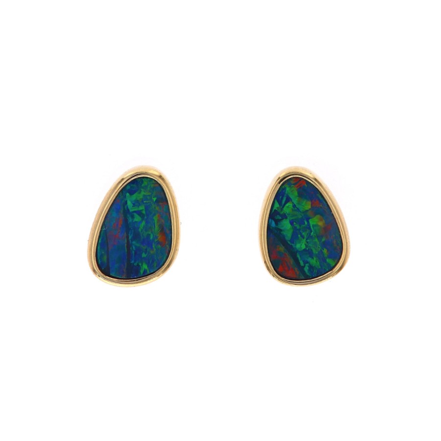 Jewelry Josephs Jewelers Home | 14K Yellow Gold Opal Doublet Stud Earrings Multi