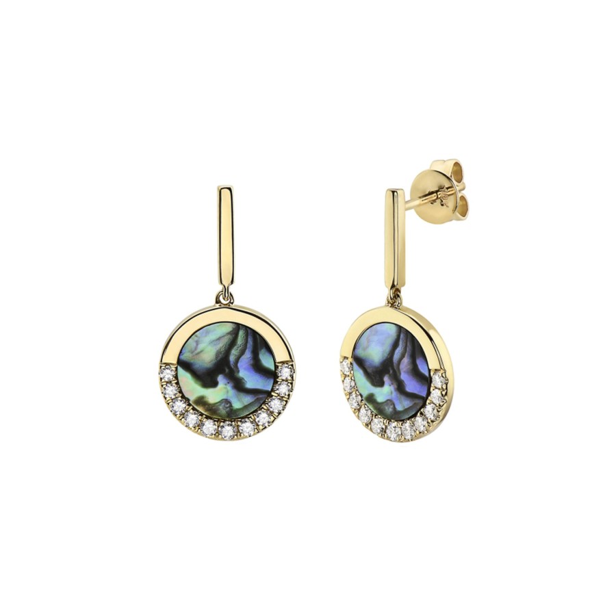 Jewelry Josephs Jewelers Home | 14K Yellow Gold Abalone And Diamond Earrings - Josephs Jewelers Multi