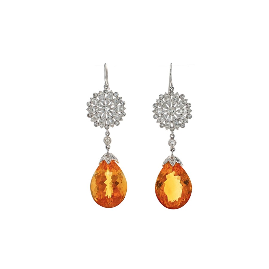 Jewelry Josephs Jewelers Home | Estate 14K White Gold Cirtine And Diamond Drop Earrings - Josephs Jewelers Multi