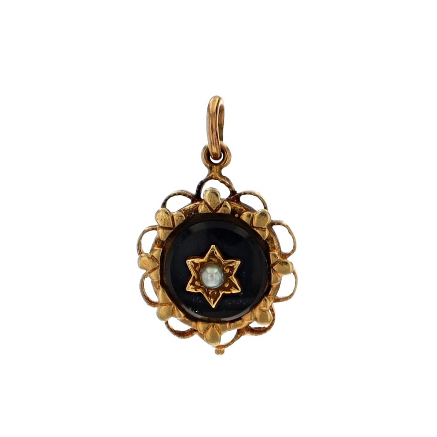 Jewelry Josephs Jewelers Home | Estate 14K Yellow Gold Pearl And Onyx Star Pendant Black