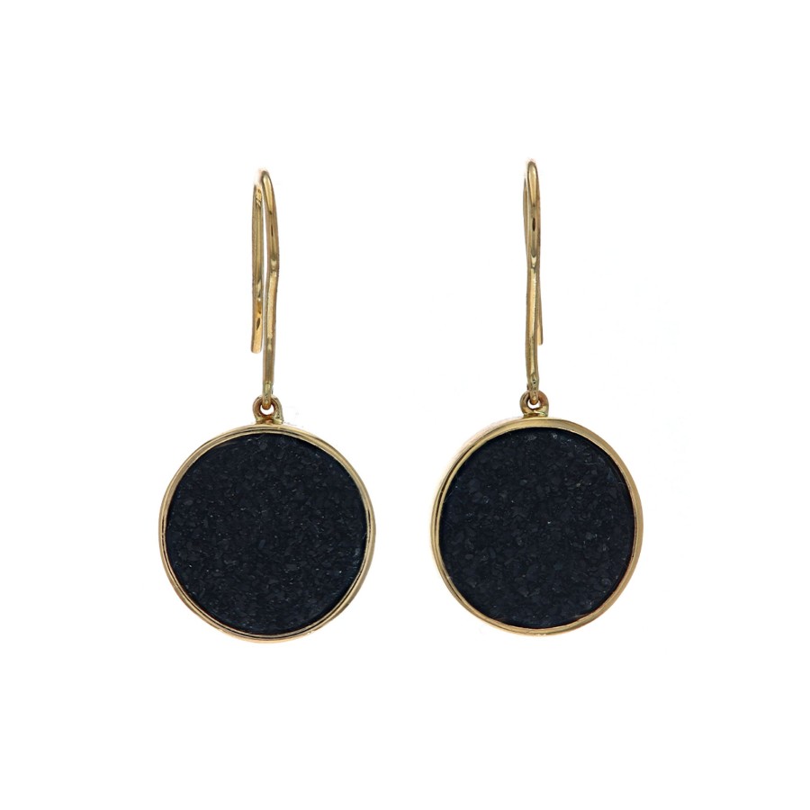 Jewelry Josephs Jewelers Home | 14K Yellow Gold Druzy Dangle Earrings Black