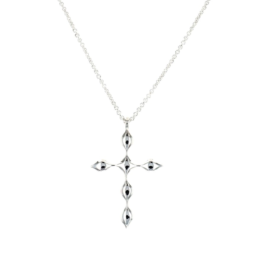 Jewelry Josephs Jewelers Home | Sterling Silver Curvy Cross Pendant With Chain - Josephs Jewelers