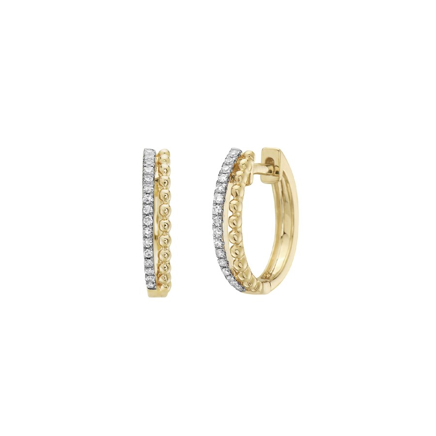 Jewelry Josephs Jewelers Home | 14K Yellow Gold Diamond Beaded Hoop Earrings White