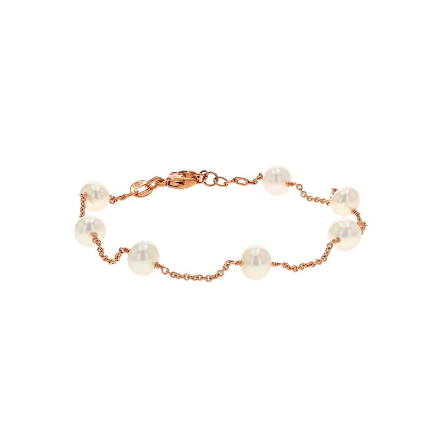 Jewelry Josephs Jewelers Home | 14K Rose Gold Freshwater Pearl Tincup Bracelet White