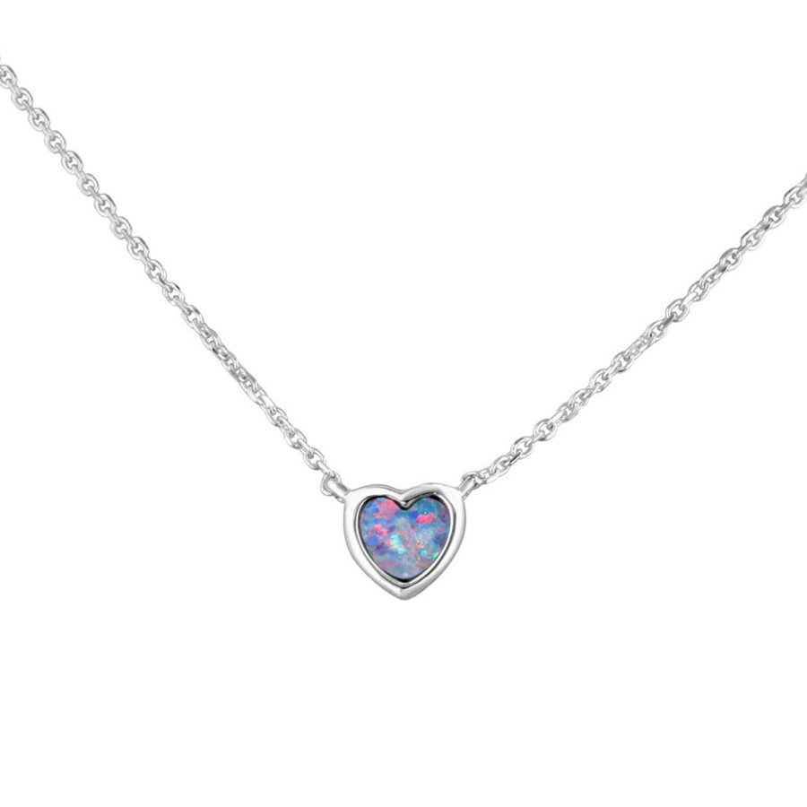 Jewelry Josephs Jewelers Home | 14K White Gold 0.33 Carat Heart Opal Doublet Necklace - Josephs Jewelers Multi