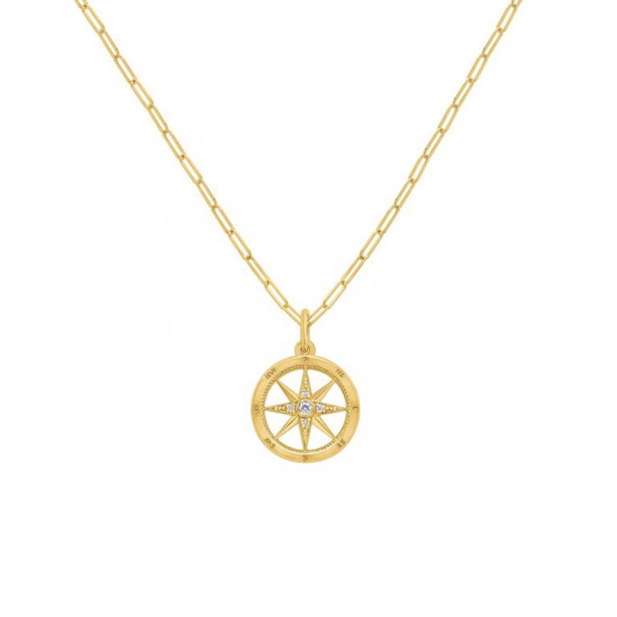 Jewelry Josephs Jewelers Home | 14K Yellow Gold Diamond Compass Pendant With Chain - Josephs Jewelers