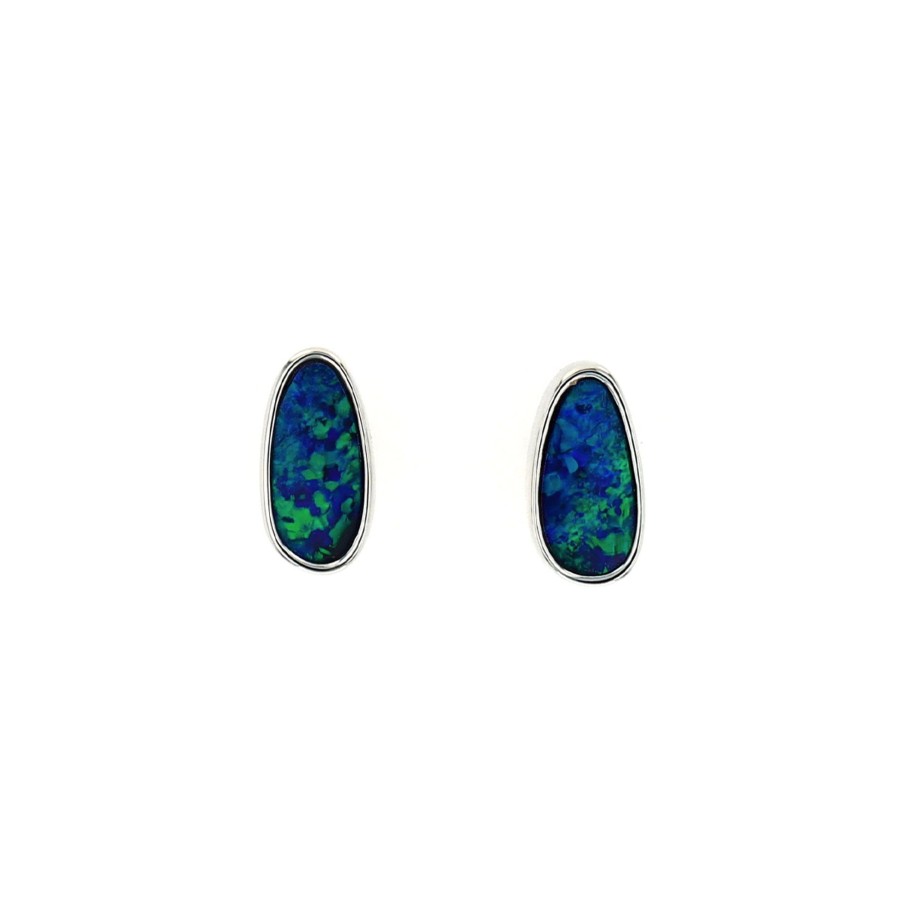 Jewelry Josephs Jewelers Home | 14K White Gold Bezel-Set Opal Doublet Earrings - Josephs Jewelers Multi