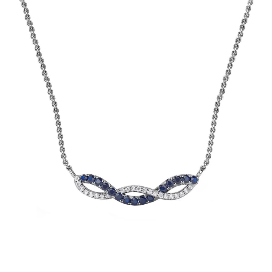 Jewelry Josephs Jewelers Home | 14K White Gold Twisted Sapphire And Diamond Necklace Blue