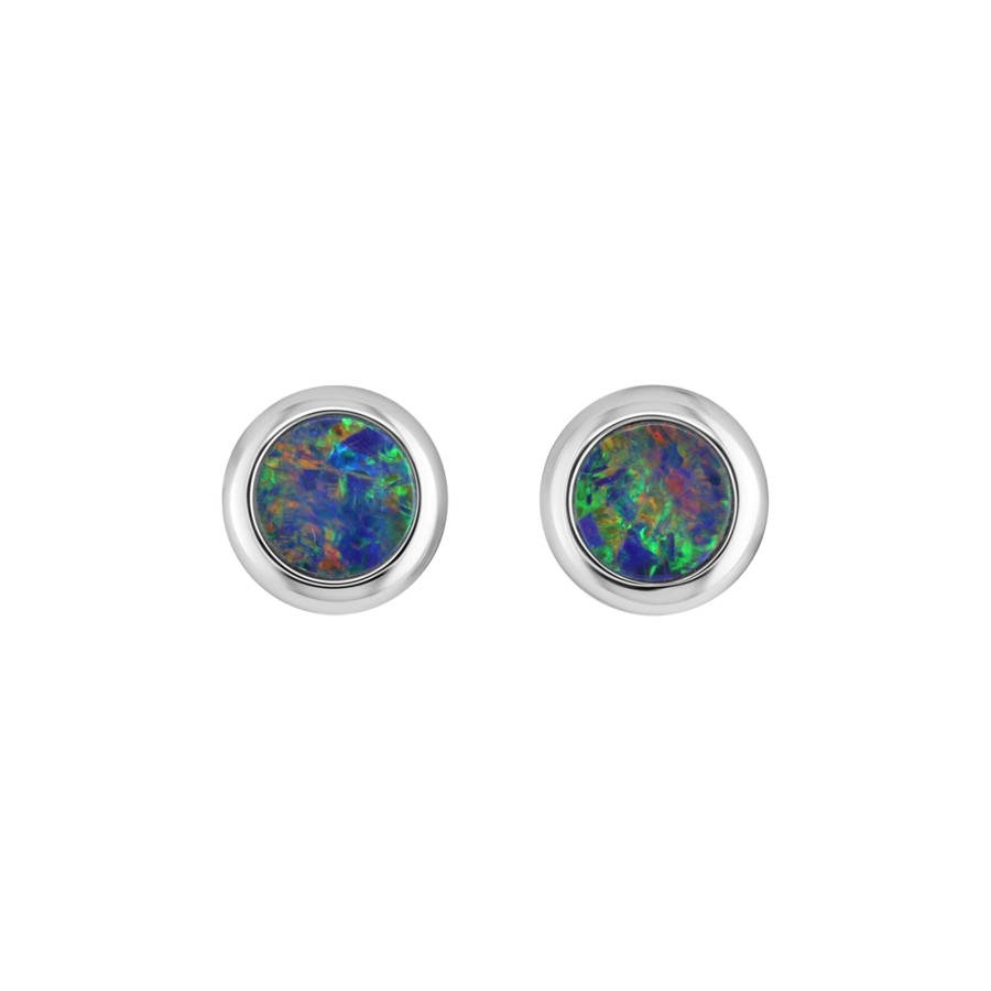 Jewelry Josephs Jewelers Home | 14K White Gold 5 Mm Round Opal Doublet Earrings - Josephs Jewelers Multi