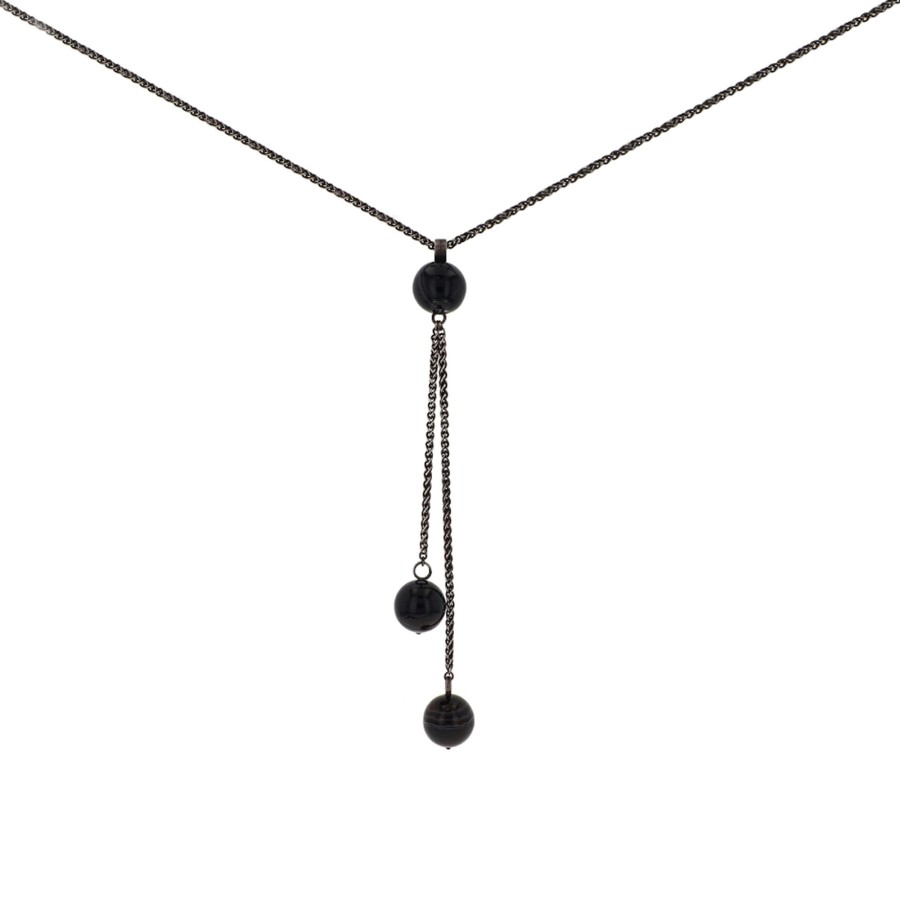 Jewelry Josephs Jewelers Home | Sterling Silver Agate "Y" Necklace - Josephs Jewelers Black