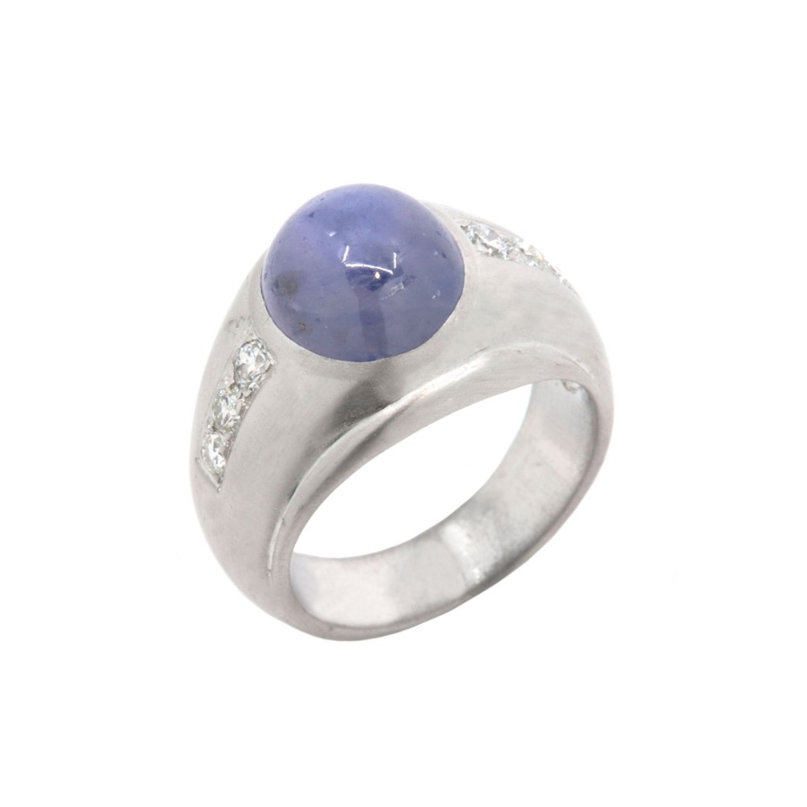 Jewelry Josephs Jewelers Home | 14K White Gold Oval Star Sapphire And Diamond Ring Blue